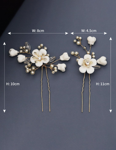 3点セット パール クリスタル フラワー ゴールド 小枝 ブライダル コーム Uピン アクセサリー