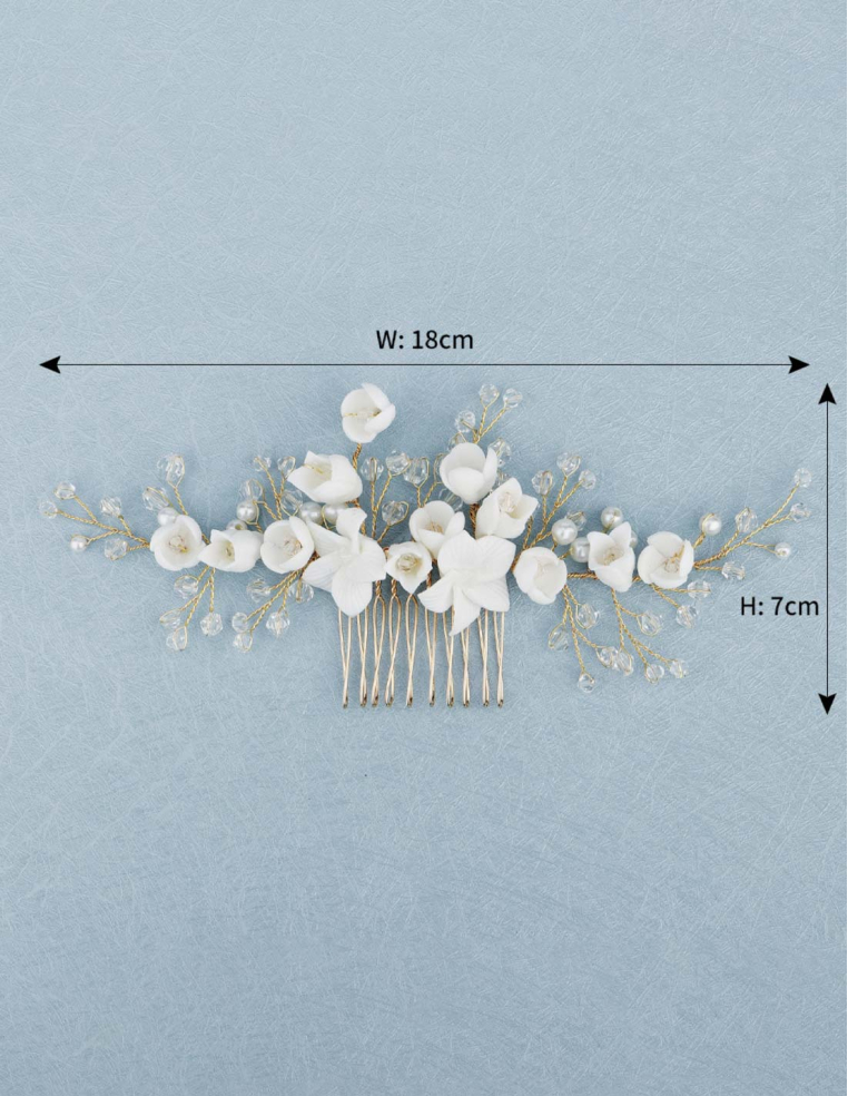 3点セット パール クリスタル フラワー ゴールド 小枝 ブライダル コーム Uピン アクセサリー