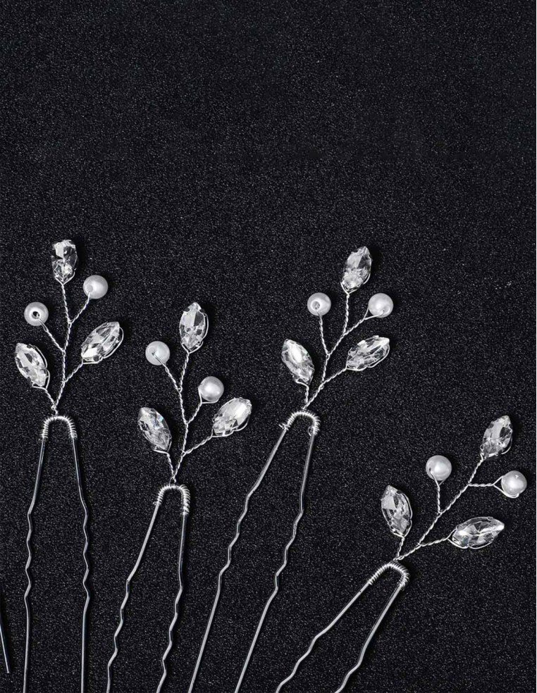 ラインストーン パール 小枝 6点セット シルバー ブライダル ヘアピン Uピン アクセサリー