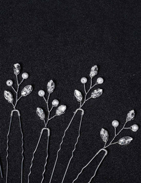 ラインストーン パール 小枝 6点セット シルバー ブライダル ヘアピン Uピン アクセサリー