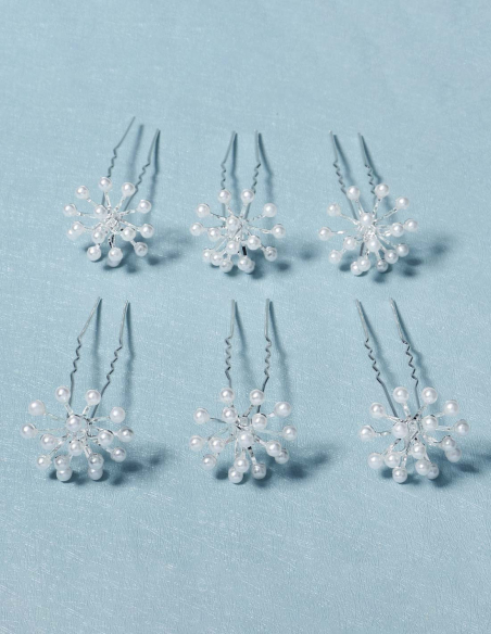 パール 花火 6点セット シルバー オフホワイト ブライダル ヘアピン Uピン アクセサリー