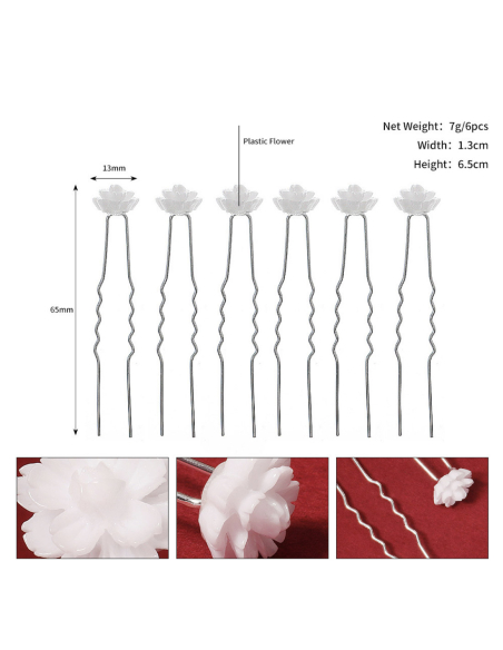 陶器 ローズ 6点セット シルバー オフホワイト ブライダル ヘアピン Uピン アクセサリー