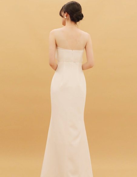 既製 オーダーメイド オーガンジー サテン マーメイドライン ウェディングドレス 二次会パーティドレス