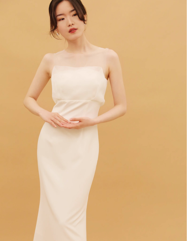 既製 オーダーメイド オーガンジー サテン マーメイドライン ウェディングドレス 二次会パーティドレス