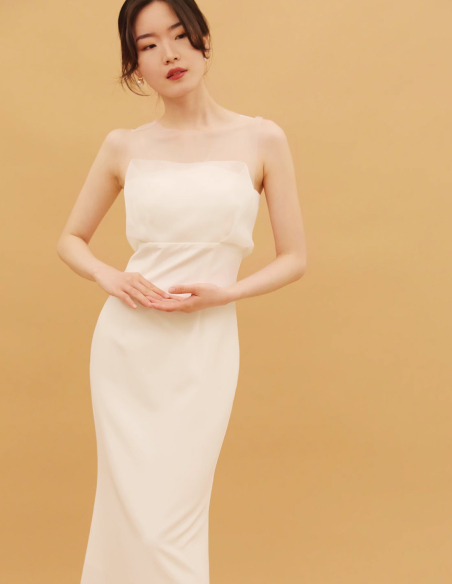 既製 オーダーメイド オーガンジー サテン マーメイドライン ウェディングドレス 二次会パーティドレス