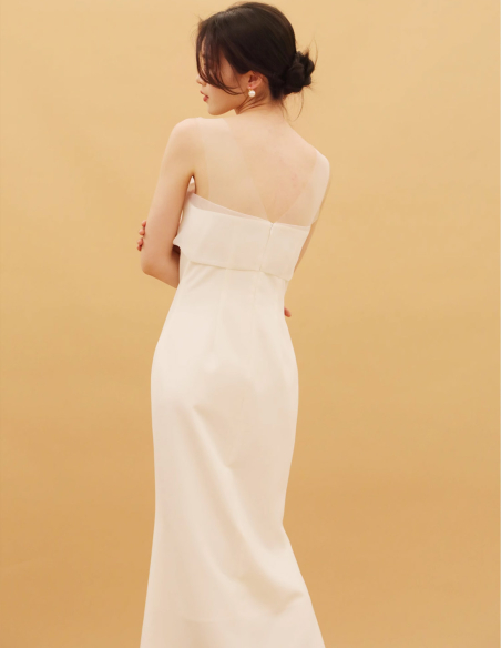 既製 オーダーメイド オーガンジー サテン マーメイドライン ウェディングドレス 二次会パーティドレス