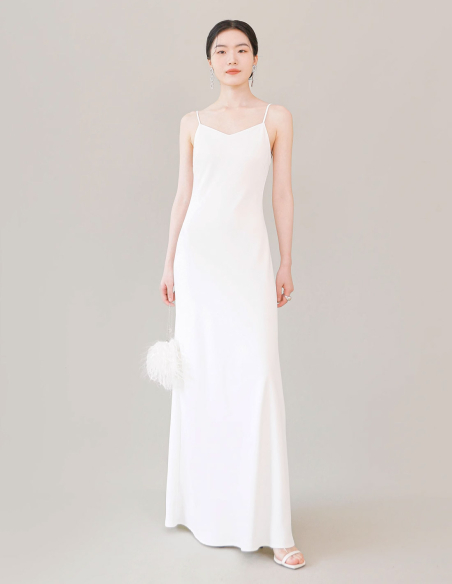 既製 サテン パール 背中魅せ 二次会 パーティ 海外フォト ウェディングドレス