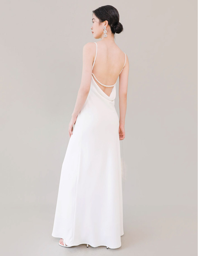 既製 サテン パール 背中魅せ 二次会 パーティ 海外フォト ウェディングドレス