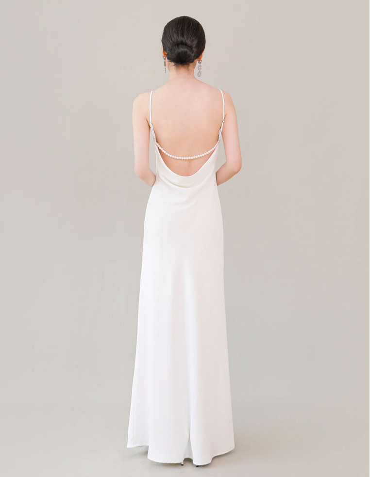 既製 サテン パール 背中魅せ 二次会 パーティ 海外フォト ウェディングドレス