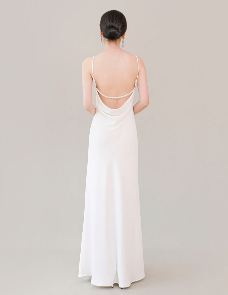 既製 サテン パール 背中魅せ 二次会 パーティ 海外フォト ウェディングドレス