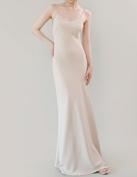 既製 サテン パール 背中魅せ 二次会 パーティ 海外フォト ウェディングドレス