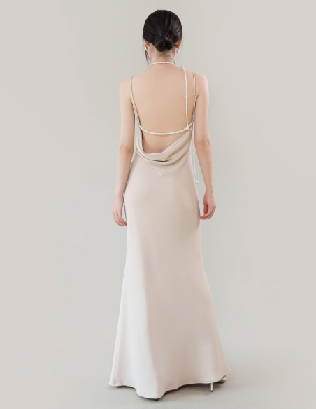 既製 サテン パール 背中魅せ 二次会 パーティ 海外フォト ウェディングドレス