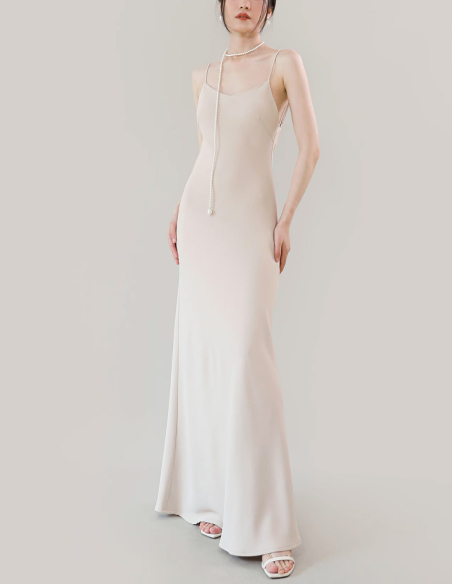 既製 サテン パール 背中魅せ 二次会 パーティ 海外フォト ウェディングドレス