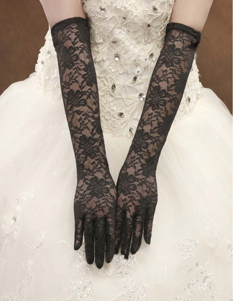 レース ブラック ミディアム 結婚式 ウェディング ブライダル グローブ