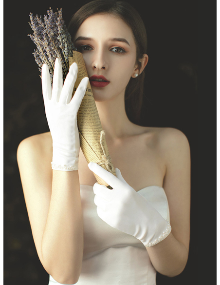 イタリアンサテン パール 結婚式 ウェディング ブライダル ショートグローブ