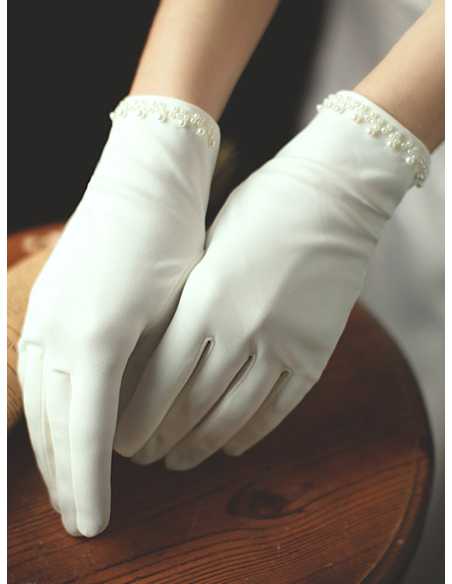 イタリアンサテン パール 結婚式 ウェディング ブライダル ショートグローブ