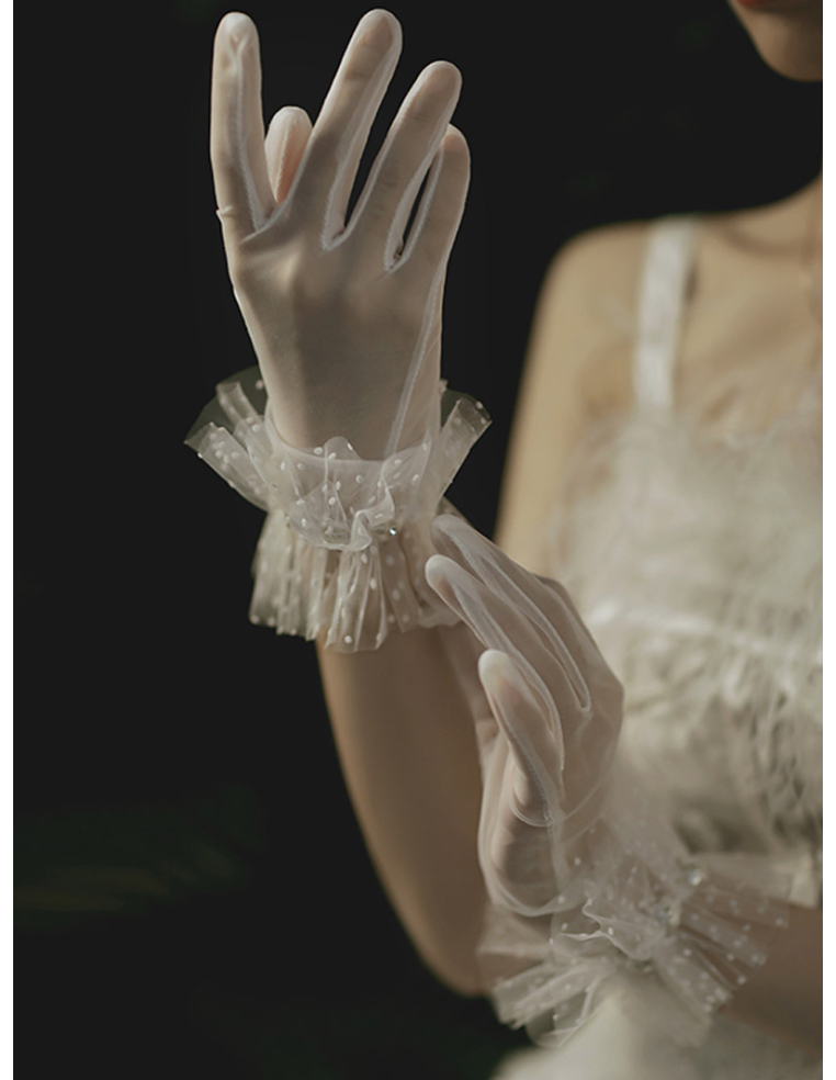 チュール フリル フラワーパール 結婚式 ウェディング ブライダル ショートグローブ